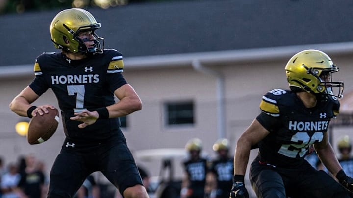 Bishop Moore quarterback Blake McCullough passed for 337 yards and five touchdowns to lead the Hornets past Mount Dora, 57-21, on Sept. 12. His efforts helped propel Bishop Moore to the No. 4 spot in this week's High School on SI Central Florida Top 10 football rankings.
