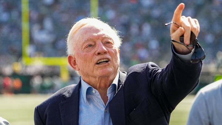 Dallas Cowboys Owner, President and general manager Jerry Jones stands on the field prior to a game against the New York Jets. Dallas Cowboys Owner, President and general manager Jerry Jones stands on the field prior to a game against the New York Jets.