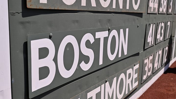 Jun 29, 2025; Boston, Massachusetts, USA; A closeup view of the Green Monster before a game at Fenway Park between the Boston Red Sox and the Toronto Blue Jays. Mandatory Credit: Eric Canha-Imagn Images