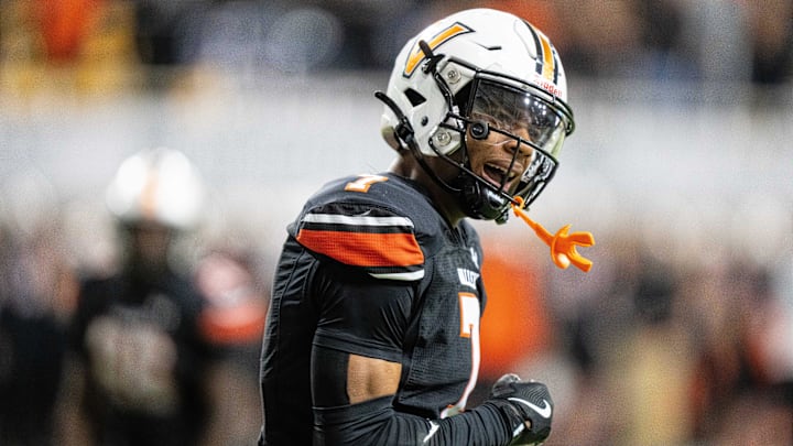 Valley's Jayden McGregory (7) reacts to a call made in the end zone late in the second quarter against Southeast Polk on Friday, Nov. 22, 2024, at the UNI-Dome in Cedar Falls, IA. Valley's Jayden McGregory (7) reacts to a call made in the end zone late in the second quarter against Southeast Polk on Friday, Nov. 22, 2024, at the UNI-Dome in Cedar Falls, IA.
