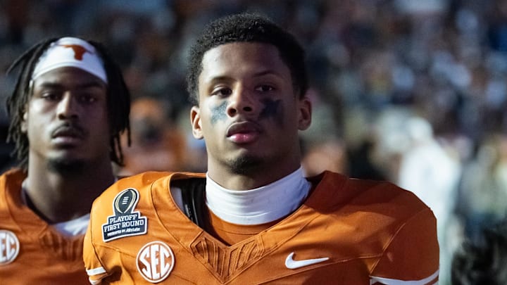 Dec 21, 2024; Austin, Texas, USA; Texas Longhorns wide receiver Matthew Golden (2) against the Clemson Tigers during the CFP National playoff first round at Darrell K Royal-Texas Memorial Stadium. Mandatory Credit: Mark J. Rebilas-Imagn Images