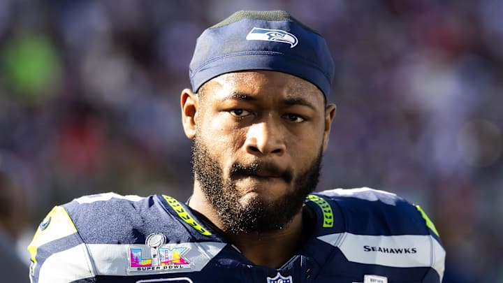 Feb 8, 2026; Santa Clara, CA, USA; Seattle Seahawks linebacker Ernest Jones IV (13) against the New England Patriots during Super Bowl LX at Levi's Stadium.