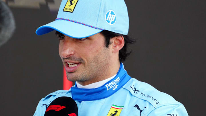 May 4, 2024; Miami Gardens, Florida, USA; Ferrari driver Carlos Sainz (55) talks to the media in the