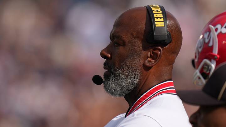 Maryland Terrapins head coach Mike Locksley watches from the sideline as they take on the UConn Huskies at Rentschler Field. Maryland Terrapins head coach Mike Locksley watches from the sideline as they take on the UConn Huskies at Rentschler Field.