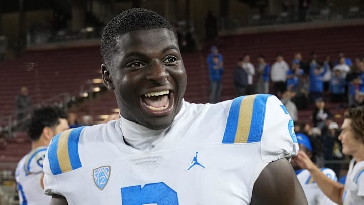 Oct 21, 2023; Stanford, California, USA; UCLA Bruins linebacker Oluwafemi Oladejo (2) after defeating the Stanford Cardinal at Stanford Stadium. Mandatory Credit: Darren Yamashita-Imagn Images