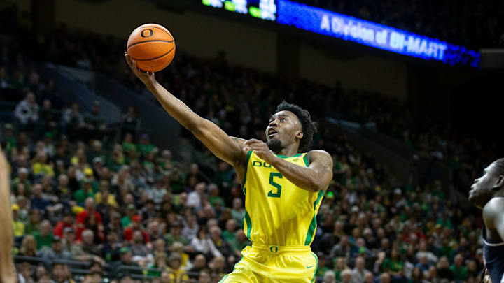 Oregon guard Jermaine Couisnard goes up for a shot as the Oregon Ducks host the Arizona Wildcats.