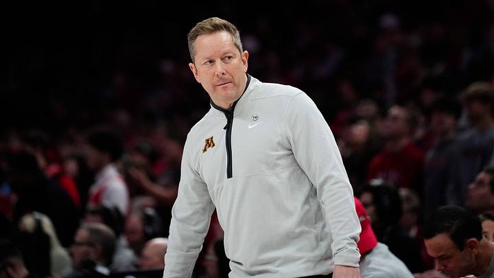 Minnesota Golden Gophers head coach Niko Medved reacts in the first half of the NCAA basketball game at Value City Arena on Tuesday, Jan. 20, 2026 in Columbus, Ohio.