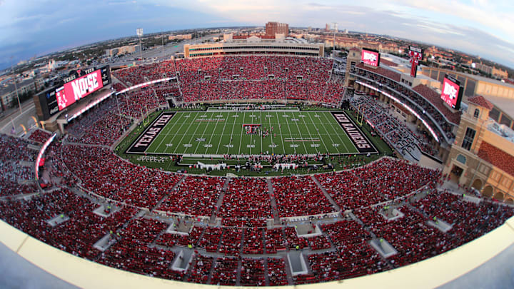 Aug 30, 2025; Lubbock, Texas, USA;  A general view of Jones AT&T Stadium during the first half of the game between the Texas Tech Red Raiders and Arkansas-Pine Bluff Golden Lions. Mandatory Credit: Michael C. Johnson-Imagn Images