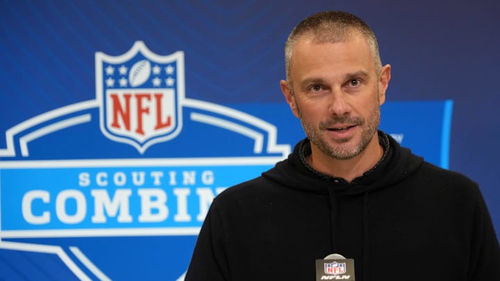 Feb 25, 2025; Indianapolis, IN, USA; Las Vegas Raiders general manager John Spytek speaks during the NFL Scouting Combine at the Indiana Convention Center. Mandatory Credit: Kirby Lee-Imagn Images