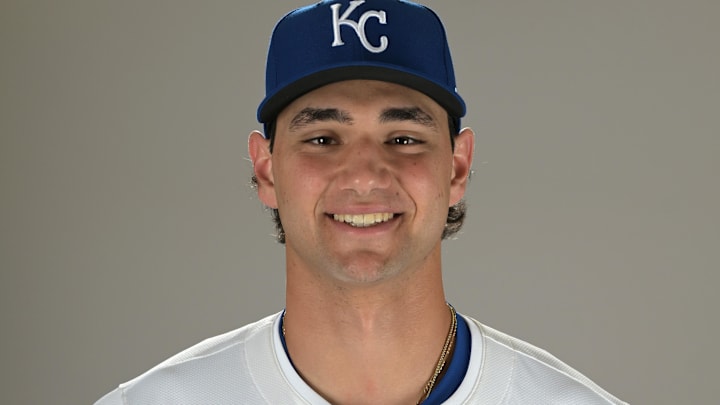 Kansas City Royals Jac Caglianone (14) poses for a photo during media day at spring training in 2025. 