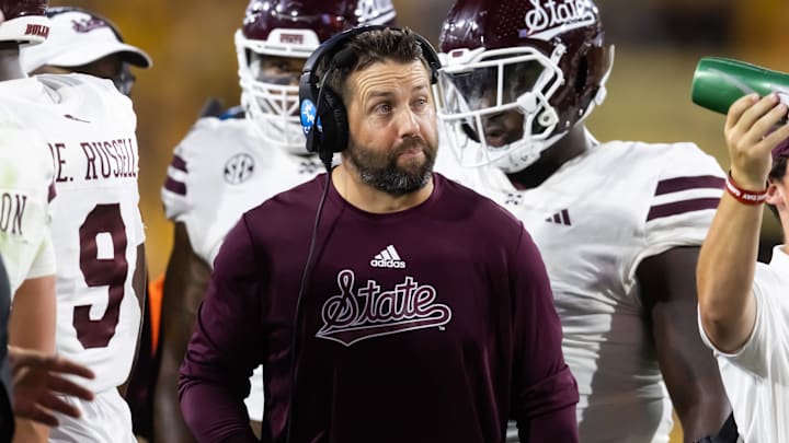 Mississippi State Bulldogs defensive coordinator Coleman Hutzler against the Arizona State Sun Devils at Mountain America Stadium. 