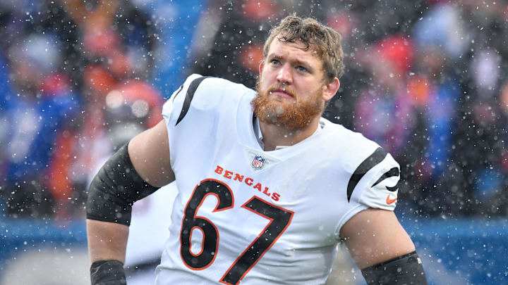 Jan 22, 2023; Orchard Park, New York, USA; Cincinnati Bengals offensive tackle Cordell Volson (67)