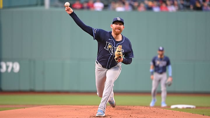 Boston, Massachusetts, USA; Tampa Bay Rays starting pitcher Zack Littell (52) pitches against the Boston Red Sox during the first inning at Fenway Park. Boston, Massachusetts, USA; Tampa Bay Rays starting pitcher Zack Littell (52) pitches against the Boston Red Sox during the first inning at Fenway Park.