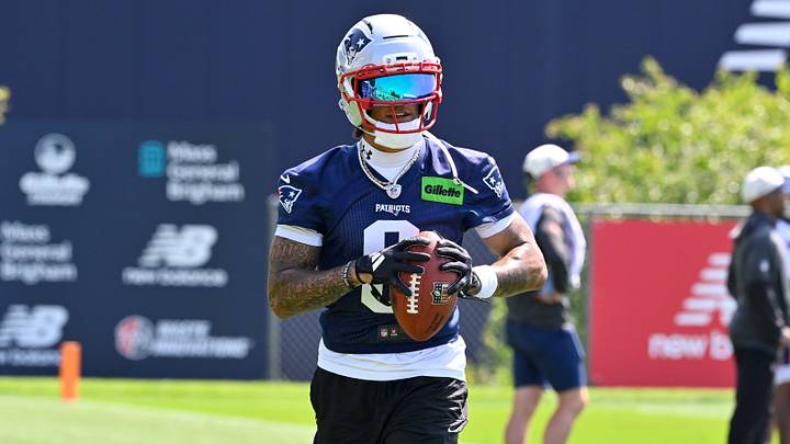Jul 25, 2026; Foxborough, MA, USA; New England Patriots cornerback Christian Gonzalez (0) works out at training camp at Gillette Stadium. Mandatory Credit: Eric Canha-Imagn Images