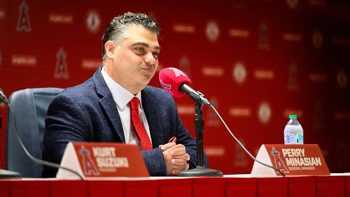 Oct 22, 2025; Los Angeles, CA, USA; Los Angeles Angels general manager Perry Minasian speaks during a press conference at Angel Stadium. Mandatory Credit: William Liang-Imagn Images Oct 22, 2025; Los Angeles, CA, USA; Los Angeles Angels general manager Perry Minasian speaks during a press conference at Angel Stadium. Mandatory Credit: William Liang-Imagn Images