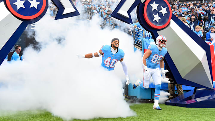 Dec 17, 2023; Nashville, Tennessee, USA; Tennessee Titans cornerback Anthony Kendall (40) runs onto the field before the game against the Houston Texans at Nissan Stadium. Mandatory Credit: Christopher Hanewinckel-Imagn Images Dec 17, 2023; Nashville, Tennessee, USA; Tennessee Titans cornerback Anthony Kendall (40) runs onto the field before the game against the Houston Texans at Nissan Stadium. Mandatory Credit: Christopher Hanewinckel-Imagn Images