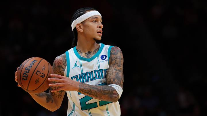 Nov 7, 2025; Miami, Florida, USA; Charlotte Hornets guard Tre Mann (23) controls the basketball against the Miami Heat during the second quarter of an NBA Cup game at Kaseya Center. Mandatory Credit: Sam Navarro-Imagn Images Nov 7, 2025; Miami, Florida, USA; Charlotte Hornets guard Tre Mann (23) controls the basketball against the Miami Heat during the second quarter of an NBA Cup game at Kaseya Center. Mandatory Credit: Sam Navarro-Imagn Images