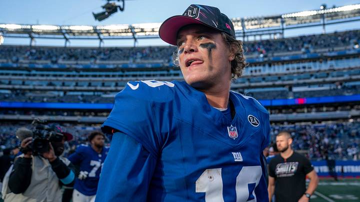 New York Giants quarterback J.J. McCarthy (18) on the field following a 27-34 defeat to the Saints during a week 6 NFL football game between New York Giants and New Orleans Saints on Sunday, Oct. 18, 2026, at MetLife Stadium in East Rutherford, NJ. New York Giants quarterback J.J. McCarthy (18) on the field following a 27-34 defeat to the Saints during a week 6 NFL football game between New York Giants and New Orleans Saints on Sunday, Oct. 18, 2026, at MetLife Stadium in East Rutherford, NJ.
