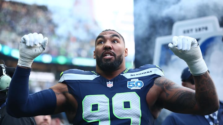 Jan 25, 2026; Seattle, WA, USA; Seattle Seahawks defensive end Leonard Williams (99) enters the field before the 2026 NFC Championship Game against the Los Angeles Rams at Lumen Field. Mandatory Credit: Kevin Ng-Imagn Images
