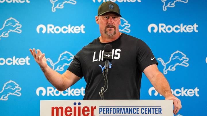 Aug 3, 2026; Allen Park, MI, USA; Detroit Lions head coach Dan Campbell addresses the media prior to Detroit Lions training camp. Mandatory Credit: Paul Barnick-Imagn Images Aug 3, 2026; Allen Park, MI, USA; Detroit Lions head coach Dan Campbell addresses the media prior to Detroit Lions training camp. Mandatory Credit: Paul Barnick-Imagn Images