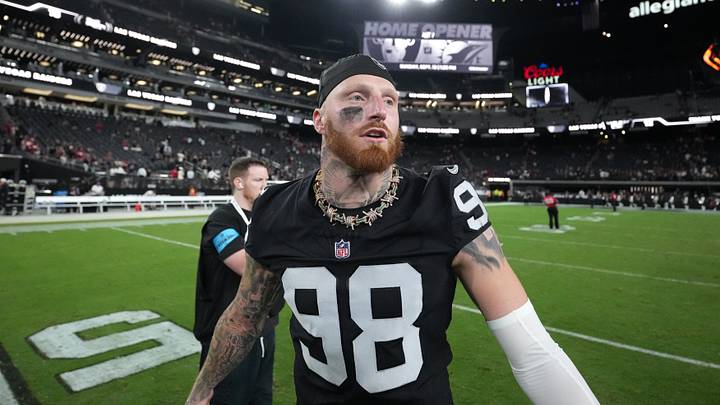 Las Vegas Raiders defensive end Maxx Crosby (98) walks on the field after the 2026 preseason game against the San Francisco 49ers at Allegiant Stadium. Las Vegas Raiders defensive end Maxx Crosby (98) walks on the field after the 2026 preseason game against the San Francisco 49ers at Allegiant Stadium.