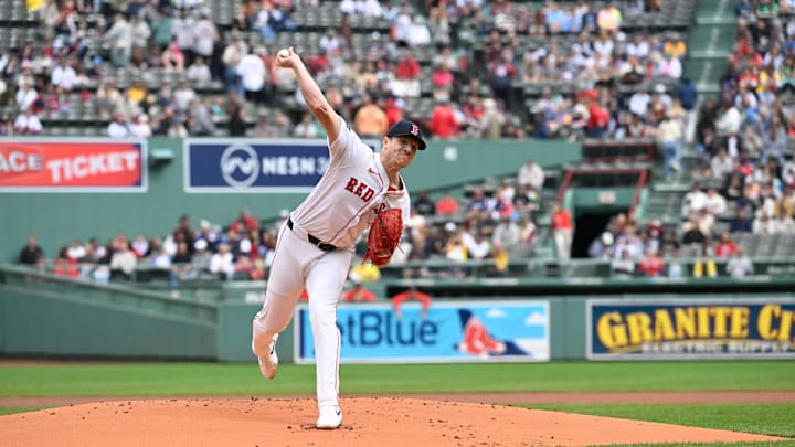 Sep 22, 2024; Boston, Massachusetts, USA; Boston Red Sox starting pitcher Nick Pivetta (37) pitches during the first inning against the Minnesota Twins at Fenway Park. Mandatory Credit: Eric Canha-Imagn Images