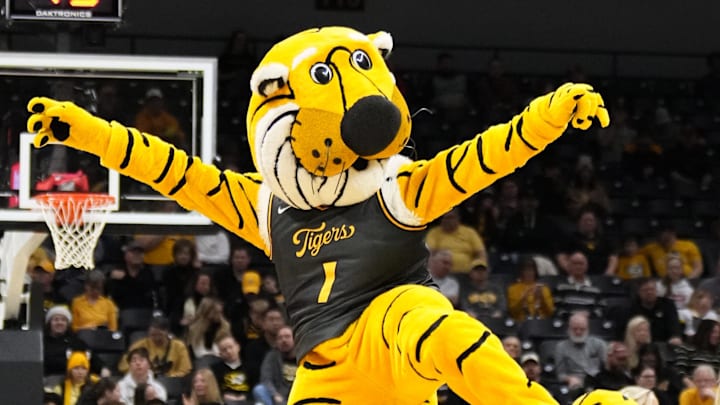 Dec 14, 2024; Columbia, Missouri, USA; The Missouri Tigers mascot Truman performs during the second half of the game against the LIU Sharks at Mizzou Arena. Mandatory Credit: Denny Medley-Imagn Images Dec 14, 2024; Columbia, Missouri, USA; The Missouri Tigers mascot Truman performs during the second half of the game against the LIU Sharks at Mizzou Arena. Mandatory Credit: Denny Medley-Imagn Images
