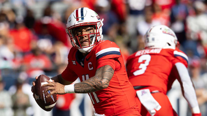 Oct 19, 2024; Tucson, Arizona, USA; Arizona Wildcats quarterback Noah Fifita (11) against the Colorado Buffalos at Arizona Stadium. Mandatory Credit: Mark J. Rebilas-Imagn Images