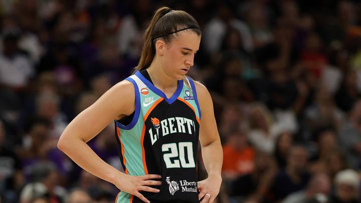Aug 1, 2026; Phoenix, Arizona, USA; New York Liberty guard Sabrina Ionescu (20) reacts against the Phoenix Mercury at Mortgage Matchup Center. Mandatory Credit: Mark J. Rebilas-Imagn Images Aug 1, 2026; Phoenix, Arizona, USA; New York Liberty guard Sabrina Ionescu (20) reacts against the Phoenix Mercury at Mortgage Matchup Center. Mandatory Credit: Mark J. Rebilas-Imagn Images