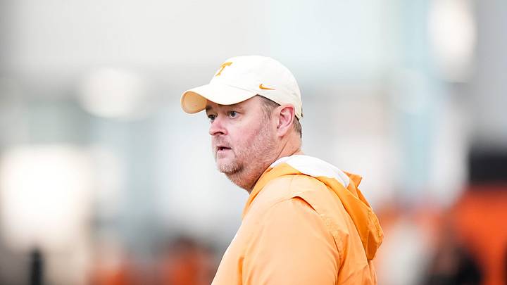 Tennessee coach Josh Heupel during the Vols' spring football practice in Knoxville. 
