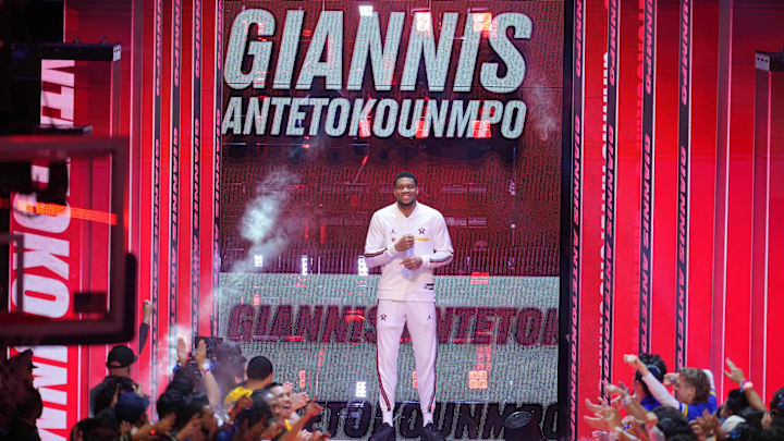 Giannis Antetokounmpo is introduced at the 2025 NBA All-Star game. Giannis Antetokounmpo is introduced at the 2025 NBA All-Star game.