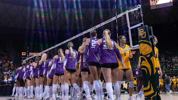 Sept. 27, 2025: TCU Volleyball players line up after their loss to Baylor in Waco.