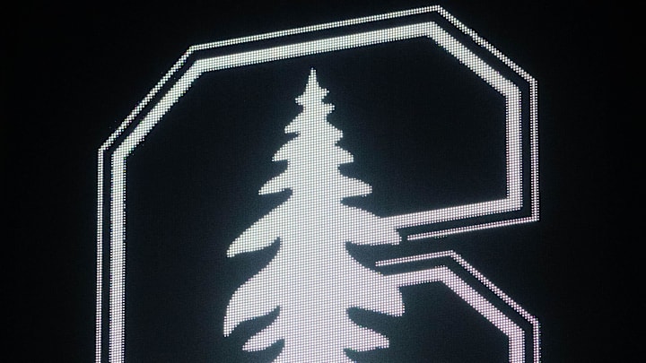 Nov 15, 2022; Stanford, California, USA;  General view of the Stanford logo before the start of the first half between the Stanford Cardinal and San Diego State Aztecs at Maples Pavilion. Mandatory Credit: Stan Szeto-Imagn Images