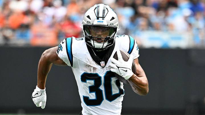 Sep 29, 2024; Charlotte, North Carolina, USA; Carolina Panthers running back Chuba Hubbard (30) with the ball in the second quarter at Bank of America Stadium. Mandatory Credit: Bob Donnan-Imagn Images Sep 29, 2024; Charlotte, North Carolina, USA; Carolina Panthers running back Chuba Hubbard (30) with the ball in the second quarter at Bank of America Stadium. Mandatory Credit: Bob Donnan-Imagn Images