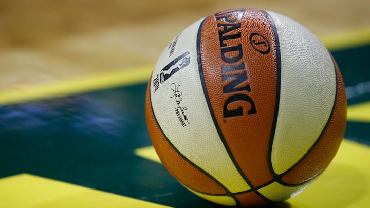 Sep 7, 2018; Seattle, WA, USA; The WNBA logo on a ball during the fourth quarter of game one of the WNBA finals between the Seattle Storm and the Washington Mystics at KeyArena. Mandatory Credit: Jennifer Buchanan-Imagn Images Sep 7, 2018; Seattle, WA, USA; The WNBA logo on a ball during the fourth quarter of game one of the WNBA finals between the Seattle Storm and the Washington Mystics at KeyArena. Mandatory Credit: Jennifer Buchanan-Imagn Images