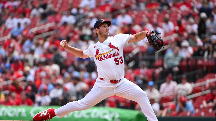 Apr 12, 2026; St. Louis, Missouri, USA; St. Louis Cardinals starting pitcher Andre Pallante (53) pitches against the Boston Red Sox during the first inning at Busch Stadium. Mandatory Credit: Jeff Curry-Imagn Images