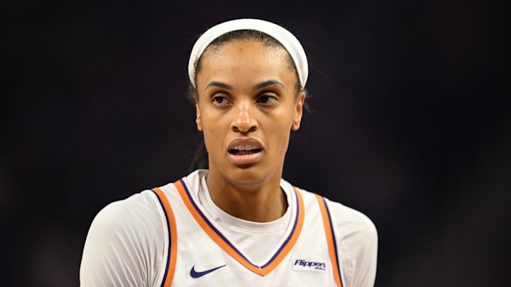 Aug 19, 2025; San Francisco, California, USA; Phoenix Mercury forward DeWanna Bonner (14) looks on against the Golden State Valkyries in the first quarter at Chase Center. Mandatory Credit: Eakin Howard-Imagn Images