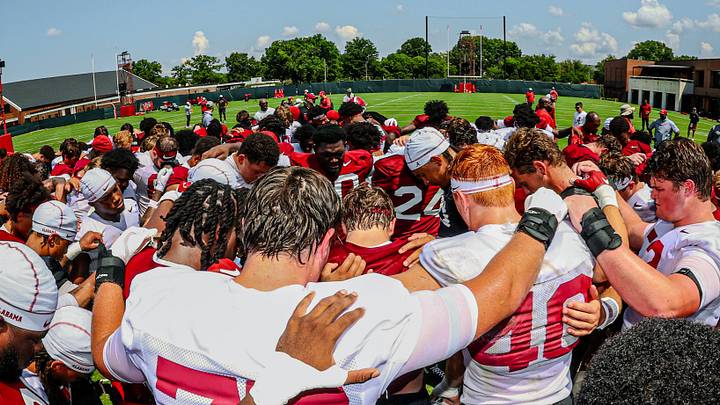 Alabama Football Huddled at 2026 Fall Practice Alabama Football Huddled at 2026 Fall Practice
