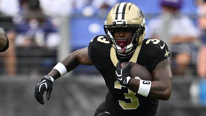 New Orleans Saints running back Travis Etienne Jr. (3) runs with the ball in the second half against the Baltimore Ravens at M&T Bank Stadium. New Orleans Saints running back Travis Etienne Jr. (3) runs with the ball in the second half against the Baltimore Ravens at M&T Bank Stadium.