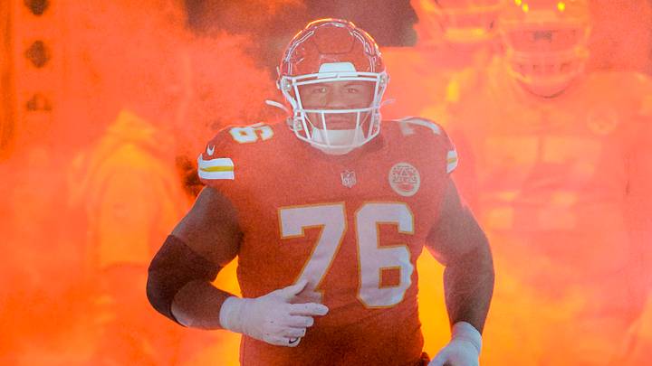 Oct 12, 2025; Kansas City, Missouri, USA; Kansas City Chiefs offensive tackle Kingsley Suamataia (76) takes the field prior to a game against the Detroit Lions at GEHA Field at Arrowhead Stadium. Mandatory Credit: Jay Biggerstaff-Imagn Images Oct 12, 2025; Kansas City, Missouri, USA; Kansas City Chiefs offensive tackle Kingsley Suamataia (76) takes the field prior to a game against the Detroit Lions at GEHA Field at Arrowhead Stadium. Mandatory Credit: Jay Biggerstaff-Imagn Images
