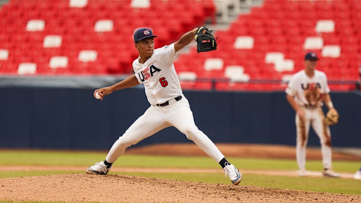 Jefferson City native Jordan Martin pitches for Team USA's 18U national team during 2024 competition.