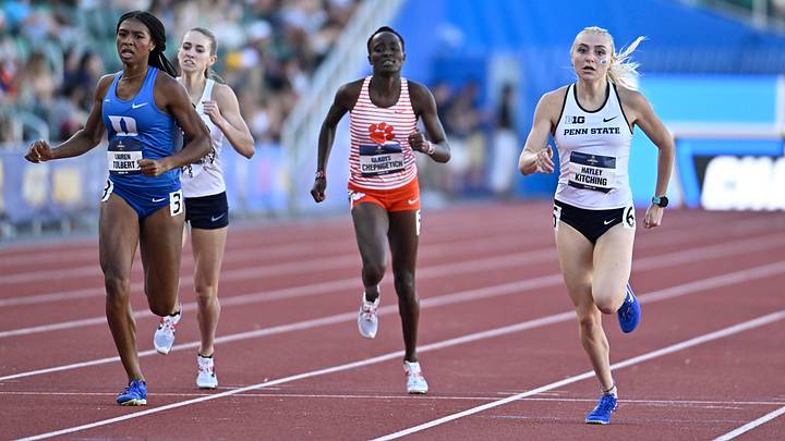 Hayley Kitching of Penn State wins her heat in the 800m semifinals at the NCAA Track & Field Championships.. Hayley Kitching of Penn State wins her heat in the 800m semifinals at the NCAA Track & Field Championships..