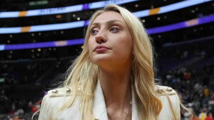 LA Sparks injured forward Cameron Brink leaves the floor after the game against the Las Vegas Aces at Crypto.com Arena.