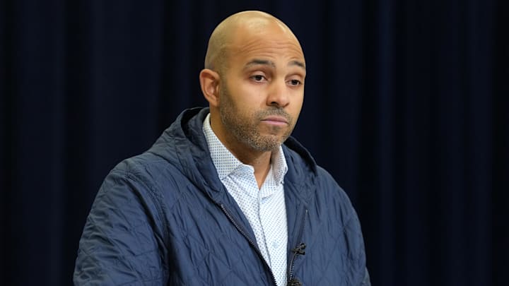 Atlanta Falcons general manager Ian Cunningham speaks at the NFL Scouting Combine at the Indiana Convention Center.