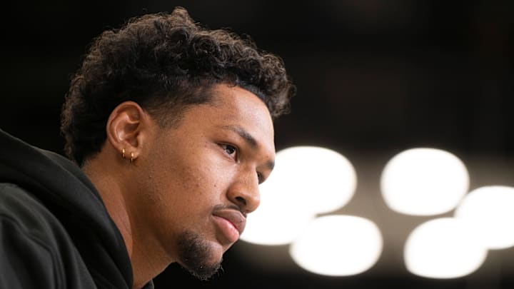 San Diego State defensive back Chris Johnson speaks