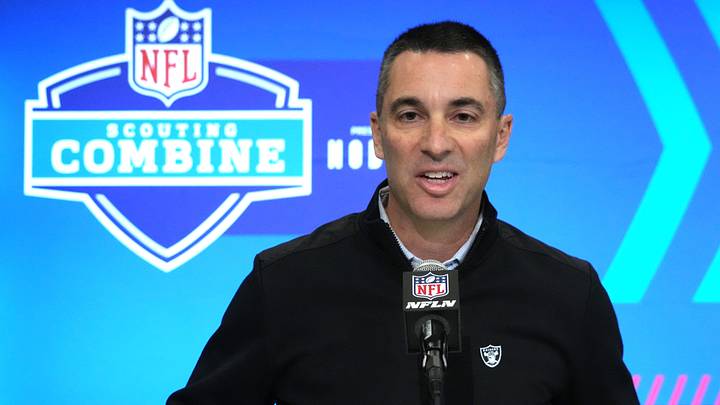 Feb 27, 2024; Indianapolis, IN, USA; Las Vegas Raiders general manager Tom Telesco during the NFL Scouting Combine at Indiana Convention Center. Mandatory Credit: Kirby Lee-USA TODAY Sports Feb 27, 2024; Indianapolis, IN, USA; Las Vegas Raiders general manager Tom Telesco during the NFL Scouting Combine at Indiana Convention Center. Mandatory Credit: Kirby Lee-USA TODAY Sports