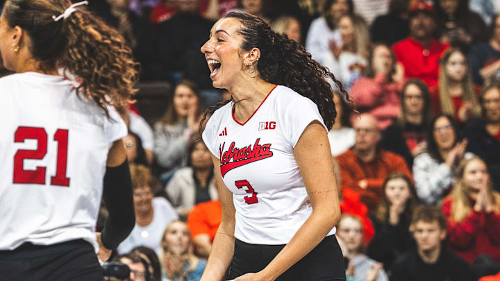 Virginia Adriano celebrates a point against Iowa State in an exhibition match in Sioux Falls. The sophomore opposite tied for a team-high with eight kills on 12 attacks for the Huskers. Virginia Adriano celebrates a point against Iowa State in an exhibition match in Sioux Falls. The sophomore opposite tied for a team-high with eight kills on 12 attacks for the Huskers.