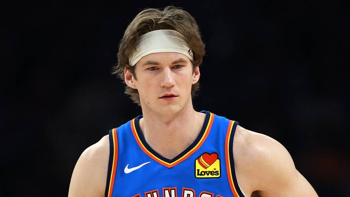 Jan 4, 2026; Phoenix, Arizona, USA; Oklahoma City Thunder center Branden Carlson (15) against the Phoenix Suns at Mortgage Matchup Center. Mandatory Credit: Mark J. Rebilas-Imagn Images