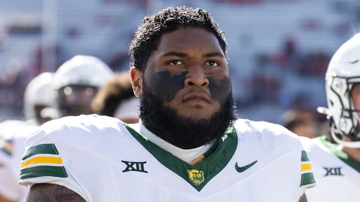 Nov 22, 2025; Tucson, Arizona, USA; Baylor Bears defensive lineman Samu Taumanupepe (88) against the Arizona Wildcats at Casino Del Sol Stadium. Mandatory Credit: Mark J. Rebilas-Imagn Images