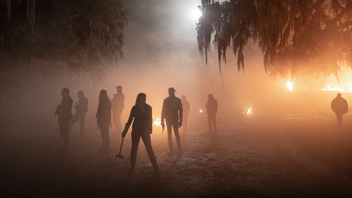 BTS, Kim Dickens as Madison Clark, Rubén Blades as Daniel Salazar, Danay Garcia as Luciana, Colman Domingo as Victor Strand - Fear the Walking Dead _ Season 8, Episode 8 - Photo Credit: Lauren "Lo" Smith/AMC